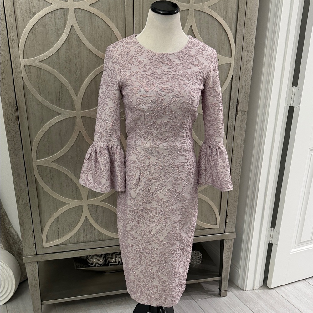 Betsy & Adam Lavender Lace Long Sleeve Dress